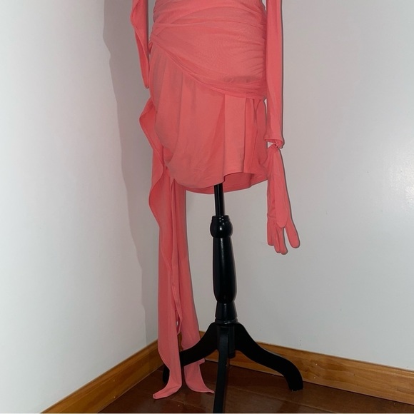 NEW! Mugler x H&M- Collector’s Edition Knot-Detail One-Shoulder Dress Pink M - Picture 11 of 16